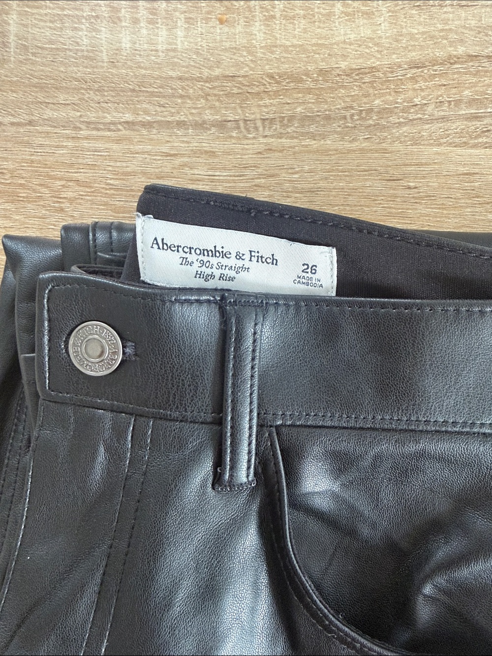 Abercrombie & Fitch Black Leather High-Rise Straight Pants